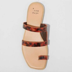 A New Day Women's Marilyn Slide Sandals Tortoise Print Toe Loop Flats Size 7